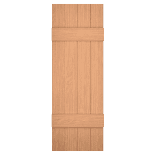 red grandis board and batten joined exterior shutter
