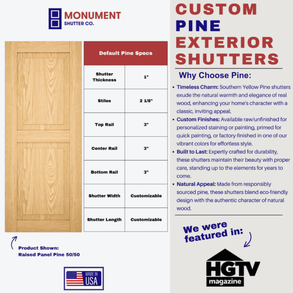 pine exterior shutter specs monument